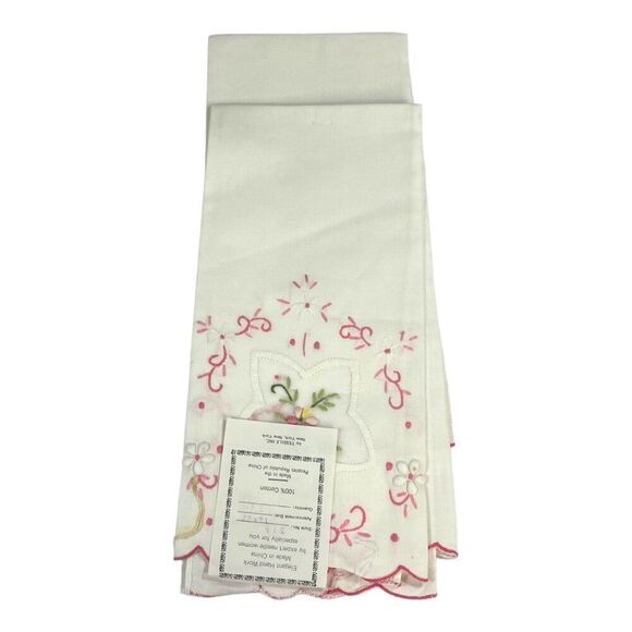 Victorian Style Tea Towel Tessie  Pink Flowers Floral Embroidered 100% Cotton - Picture 1 of 7
